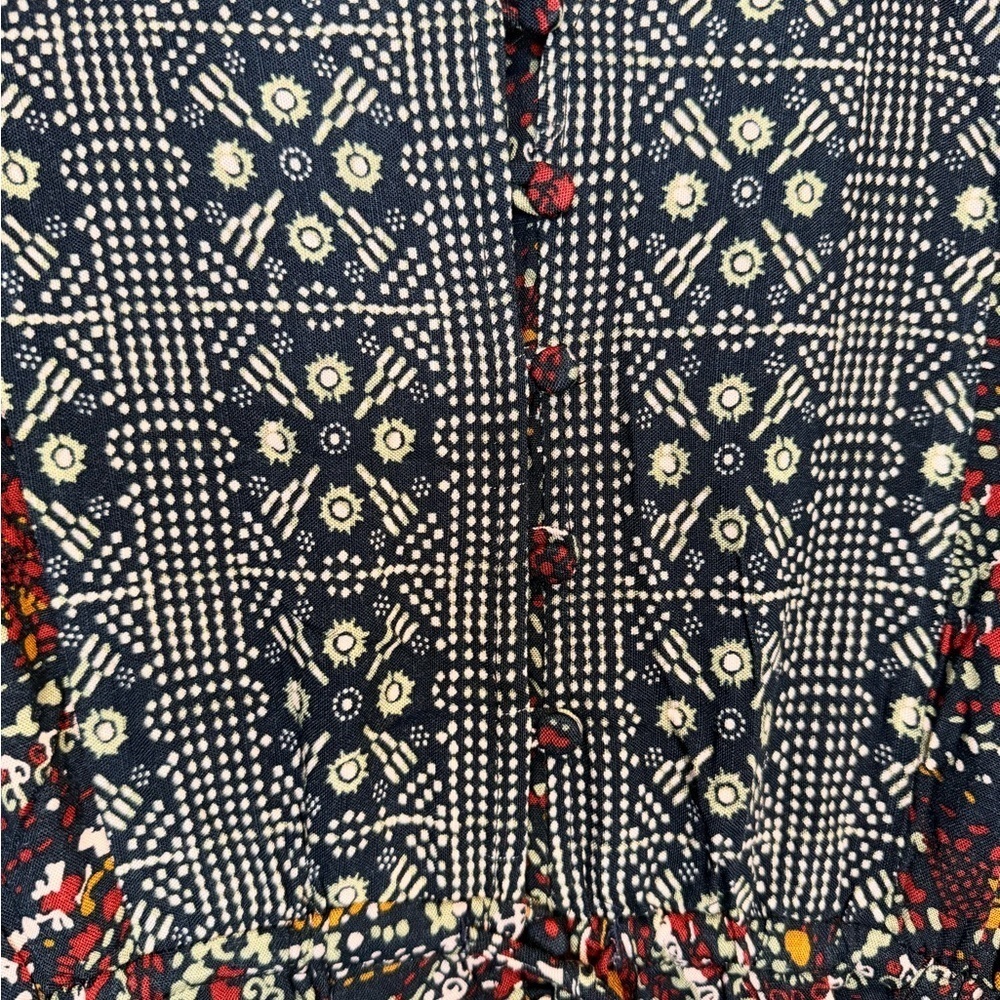 🎯 Knox Rose Maxi Dress Womens Large Night Sky Paisley Button Front Boho Cottage - Picture 5 of 9
